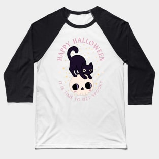 Happy halloween it is time to get spooky a cute cat on a skull Baseball T-Shirt